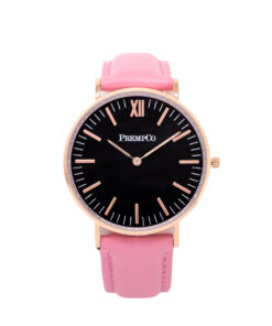 prempco damen designer uhr nobel uhr schwarz pink mit lederarmband