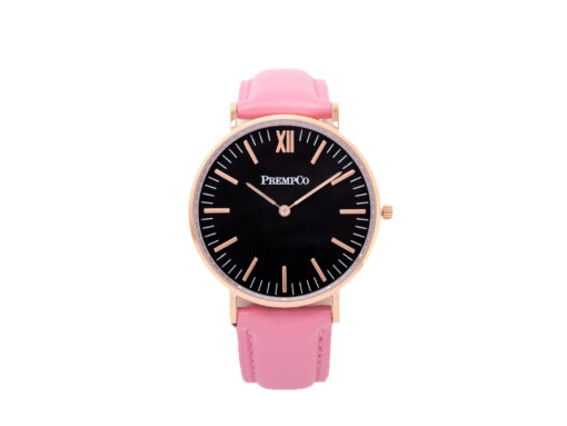 prempco damen designer uhr nobel uhr schwarz pink mit lederarmband