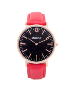 prempco damen designer uhr nobel uhr schwarz rot mit lederarmband