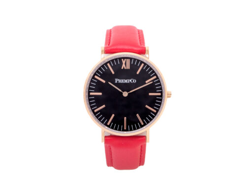 prempco damen designer uhr nobel uhr schwarz rot mit lederarmband